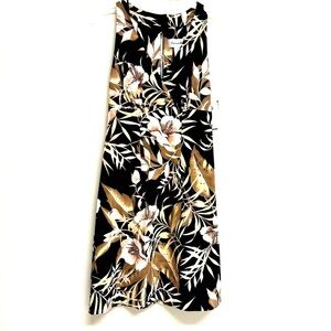 NWT Connected 8 Midi Dress Faux Wrap Floral Shift Stretch Taupe Black Lined Mult